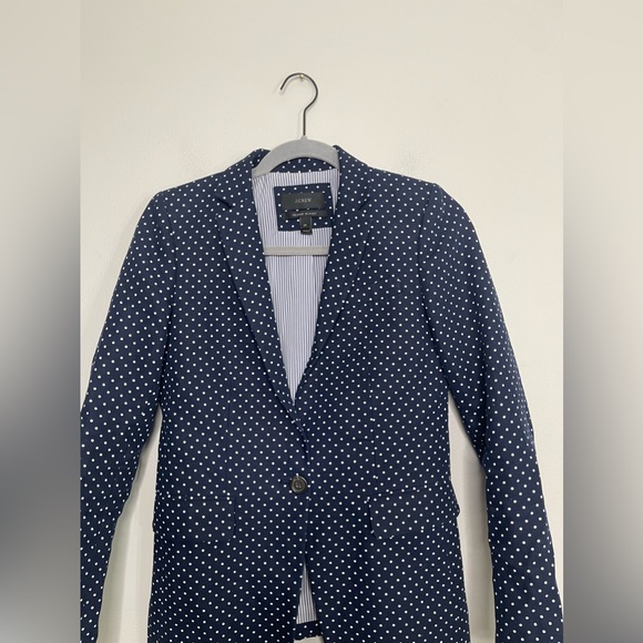 J. Crew Pure Linen Regent Career Blazer in Navy Polka Dots Office Business Sz 00 - Picture 3 of 12